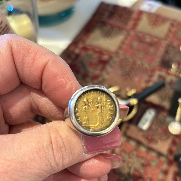Jewelry - Vintage Silver Ring with Gold Coin